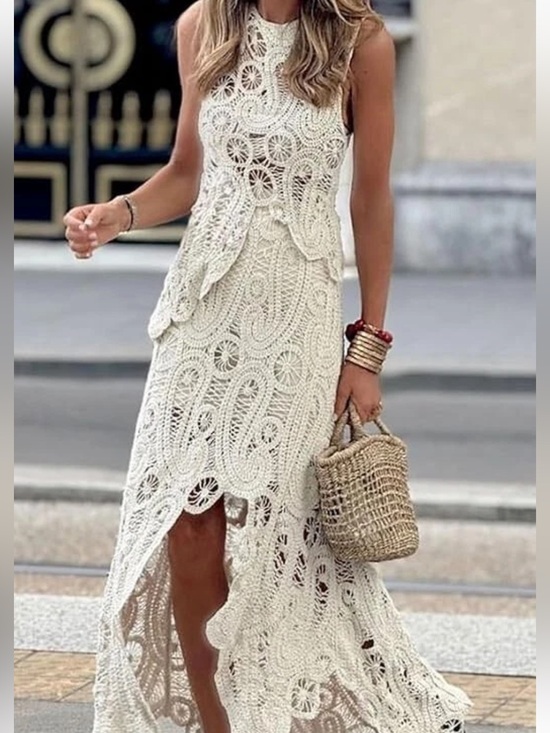 Commense Dresses & Skirts - Commense Women’s Cream Crochet Tip & Skirt Set Medium NWT
